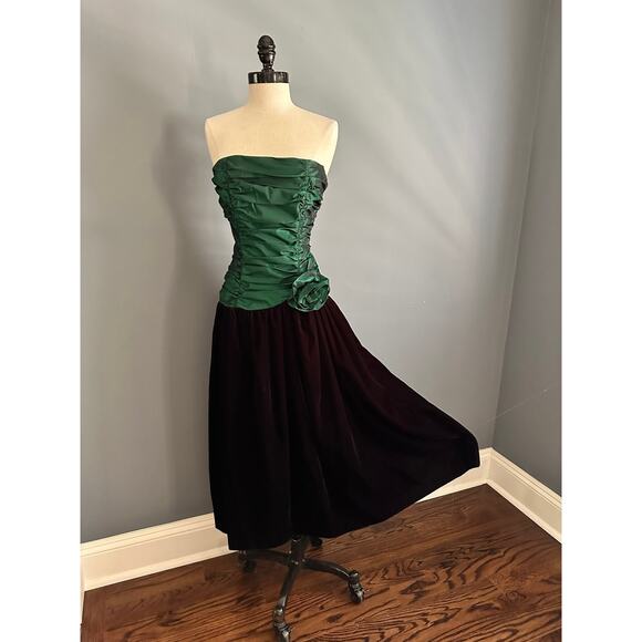 Gunne Sax Green Dress Winter Formal Prom WhimsyGoth Alt Retro Christmas - Picture 4 of 10